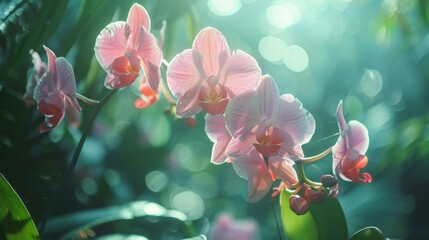 Orchids branch in garden, camera slider movement with color correction for enhanced visuals