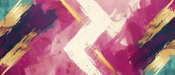 Abstract Expressionist Brushwork in Pink and Teal with Gold Accents. Generative AI