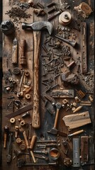 Woodworking hand tools for repair	. Vertical background 