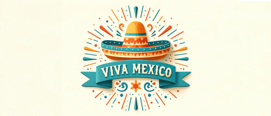 Viva Mexico" banner with sombrero, bursting with lively colors and energy, perfect for cultural events and festive flyer designs with copy space