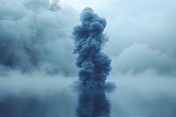 Blue Smokestack Rising Out of Water. Generative AI - obrazy, fototapety, plakaty