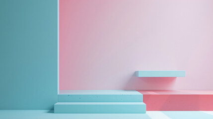 Product booth 3D graphic scene background, simple style geometric shape indoor scene illustration