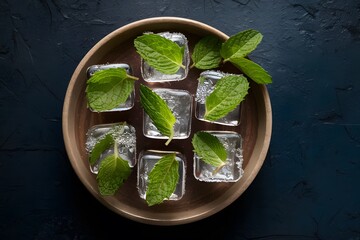 Mint leaves frozen in ice cubes for a refreshing touch