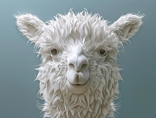 Fototapeta premium 3D layered paper cut style illustration art of a alpaca, facing forward