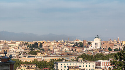 Fototapeta premium Panoramic cityscape from Gianicolo hill view point on sunny day, Rome, Italy