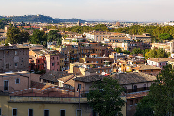 Panoramic cityscape from Gianicolo hill view point on sunny day, Rome, Italy
