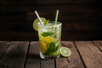 Fototapeta premium Photography of mojito cocktail on wooden table