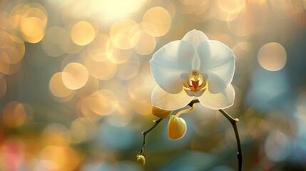 Elegant white orchid in soft focus background, creating a serene and captivating botanical scene