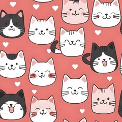 Seamless pattern with hipster cute cats.