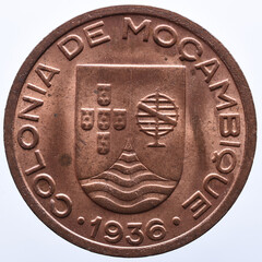 Bronze coin from the Portuguese colony of Mozambique. 20th century