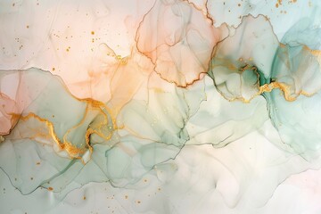 Abstract painting with muted colors and gold accents.