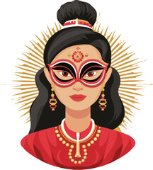 Beautiful indian bride saree portrait hand drawn cartoon sticker icon concept isolated illustration