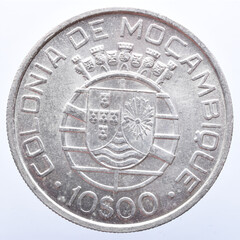 Silver coin from the Portuguese colony of Mozambique. 20th century
