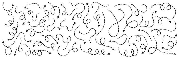 Clean dot style hand drawn doodle arrows set. Curve Dotted line arrow set. Set of dotted hand drawn doddle arrows isolated. 