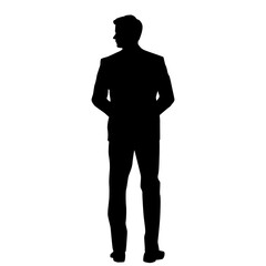 Vector silhouette of man  standing, profile, back view, business people, black color,  isolated on white background