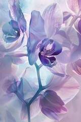 Ethereal watercolor painting of a light purple orchid with delicate petals and vibrant center