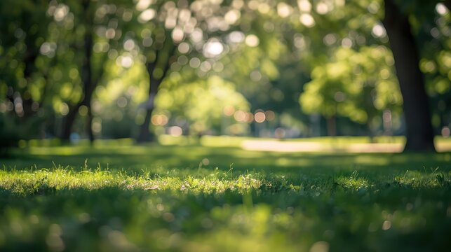 Blurred background of green park with trees