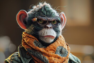 3D style of fashionable a monkey animals - obrazy, fototapety, plakaty