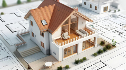 3d small house model on architecture floor plans, new home concept