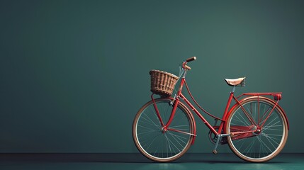 Glossy red bicycle with a basket in front