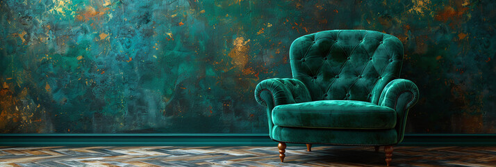 Emerald Armchair in Minimalistic Living Space - Premium Stock Photo