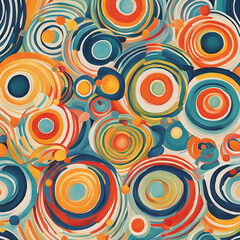 Fototapeta premium Vibrant stripes and swirling circles dance in an abstract pattern, evoking feelings of joy and embracing the essence of summer vibes