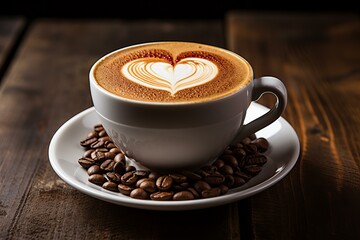 cup of coffee with beans on the table,ai generated