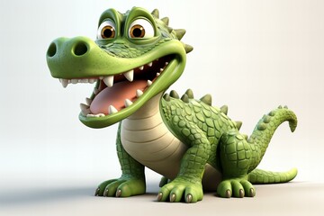 cartoon 3d crocodile on the white background,ai generated