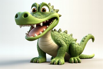 Fototapeta premium cartoon 3d crocodile on the white background,ai generated
