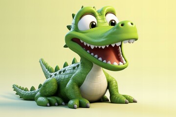 Obraz premium cartoon 3d crocodile on the green background,ai generated