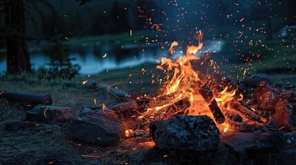 Campfire and energy conversion circuits harnessing heat into power - obrazy, fototapety, plakaty