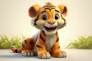 cartoon 3d smiling baby tiger,ai generated