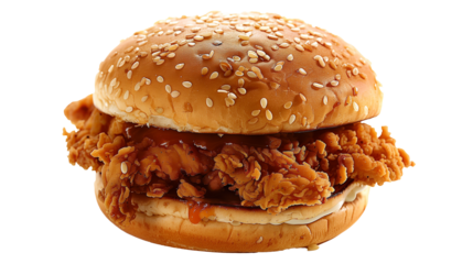 chicken burger cut out, burger isolated on transparent background 