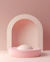 3D pink pedestal podium on pink background. Product display presentation