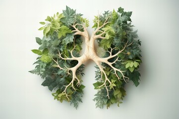 Illustration of human lungs formed from the plexus of various green plants. Plants as the lungs of our planet concept.ai generated