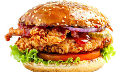 chicken burger cut out, burger isolated on transparent background 