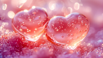 3D hearts floating on a pink backdrop, romantic holiday