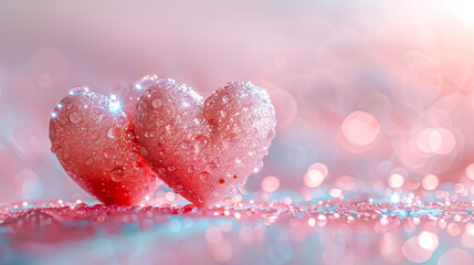 3D hearts floating on a pink backdrop, romantic holiday
