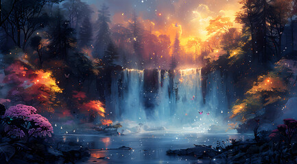 Radiant Celestial Rapids: Flowing Starlight and Fluttering Butterflies Symphony