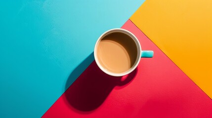 Minimalist morning coffee on colorful geometric background