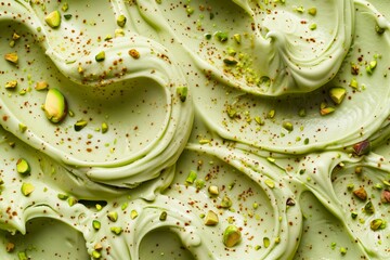 Pistachio ice cream texture close up.