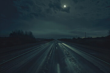 Fototapeta premium a dark and lonely stretch of highway at night in the countryside