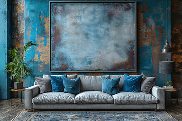 Grey Sofa and Empty Canvas - Modern Interior Design