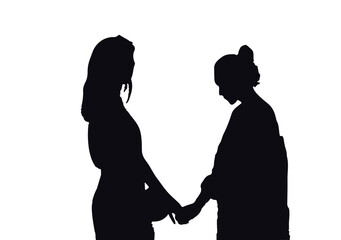 two women, talking to each other. Handshake. Icon Isolated on White Background.