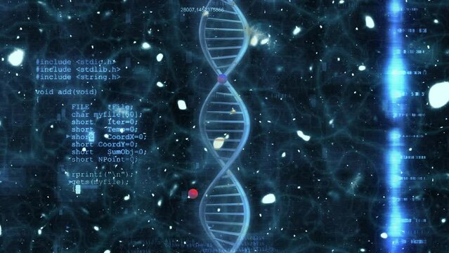 Structure Molecules DNK rotate loop. Analysis of dna. Spirals and blood molecules of DNA. Medical tests for viruses and diseases. Microbiological investigations of viral diseas. 3d render, 4k footage.