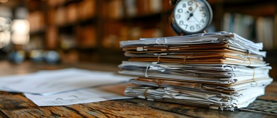 Countdown to Tax Deadline: Piled Up Paperwork and the Race Against Time. Concept Tax season stress, Deadlines approaching, Organizing receipts, Filling out forms, Budgeting for payments