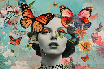 collagecollage templatesbirthday a painting of a woman with butterflies and butterflies