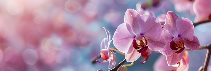 Delicate light pink orchids gracefully swaying in the warm sunlight, embodying elegance and beauty