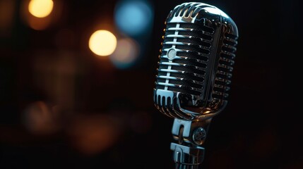 Vintage microphone against a bokeh backdrop setting the stage for timeless music