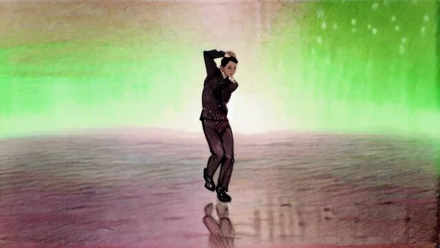 Pencil drawing man in a suit dancing seamless loop animation